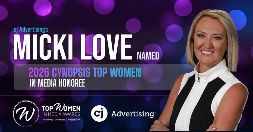 Smiling woman beside cj Advertising graphic announcing 2026 Cynopsis Top Women in Media honoree.